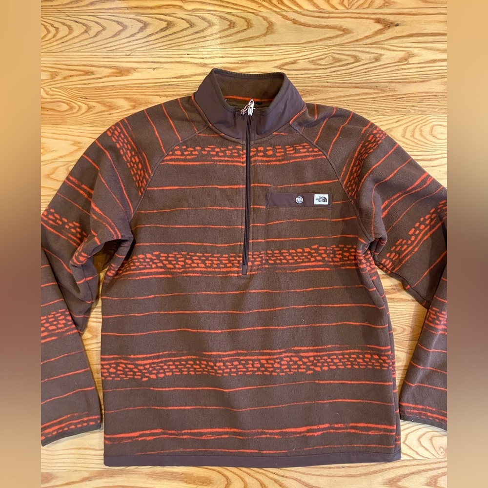 North Face 1/2 Zip sweater mens L large Brown striped